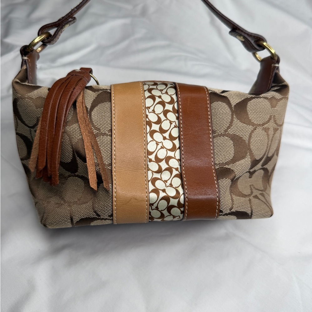 Coach Brown and Tan Monogram Shoulder Bag